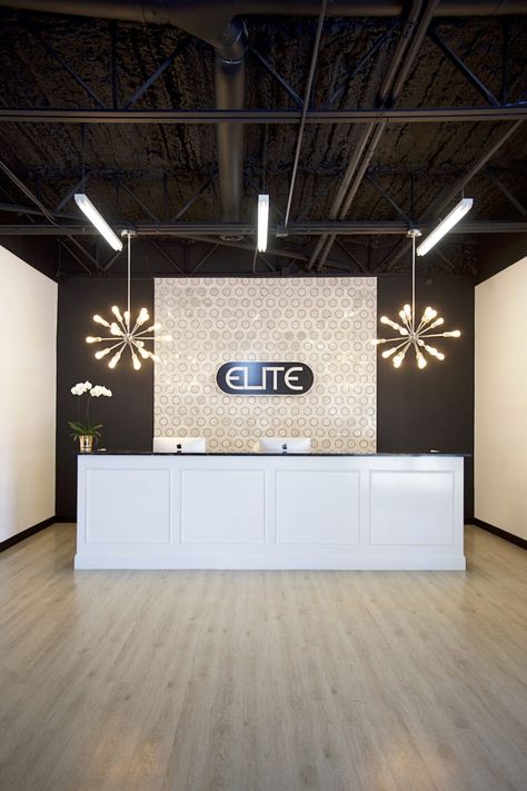 Elite Dance Studio Design Reveal Rehab Facility Design, Dance Studio Building Exterior, Dance Studios Design, Cheer Gym Lobby Ideas, Dancing Studio Design, Dance Studio Lobby Design, Fitness Studio Lobby, Modern Dance Studio Design, Dance Studio Entrance