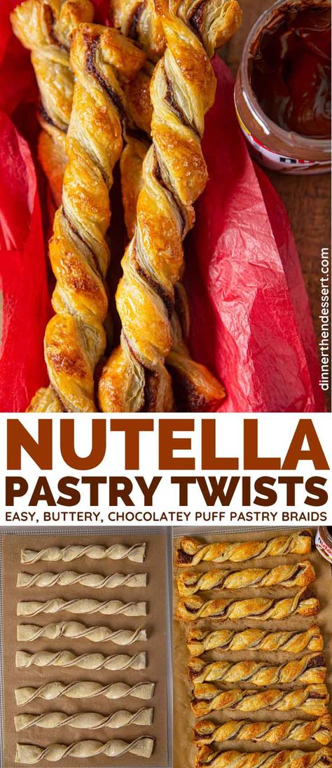 Breakfast Ideas With Nutella, Chocolate Puff Pastry, Bread Recipes Easy, Nutella Pastry, Nutella Dessert Recipes, Simple Breakfast Ideas, Pastry Twists, Nutella Puff Pastry, Homemade Nutella Recipes