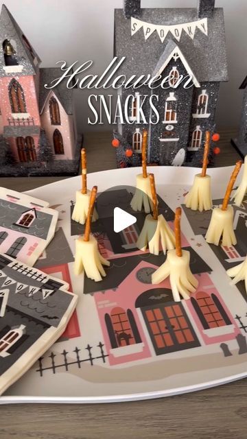 Kristen Racanati on Instagram: "Broomstick Snacks 🧹  These are just the cutest! All you need is string cheese and pretzel sticks to create this adorable Halloween themed snack! 

Comment “Boo” for links to the paper goods and haunted village decorations 👻  https://liketk.it/4OTqR
.
.
.
#halloween #halloween2024 #broomstick #broomsticks #snacks #halloweenfood #halloweenfoodideas #halloweendesserts #halloweendessert #kidshalloweenparty #halloweenparty #halloweenpartyideas #halloweenpartyfood #spooky #spookyseason #spookyszn #spookyvibes #fallyall #mymindseye" Haunted Village, Halloween Themed Snacks, Party Food Bars, Halloween Party Planning, Halloween Party Appetizers, Halloween Treats For Kids, Pretzel Sticks, String Cheese, Holiday Eating