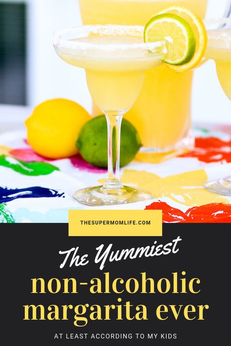 The Yummiest Non-Alcoholic Margarita Ever - The Super Mom Life Non Alcoholic Margarita, Virgin Margarita, Kid Foods, Margarita Day, National Margarita Day, Lime Soda, 5 De Mayo, Easy Drinks, Vegetable Drinks