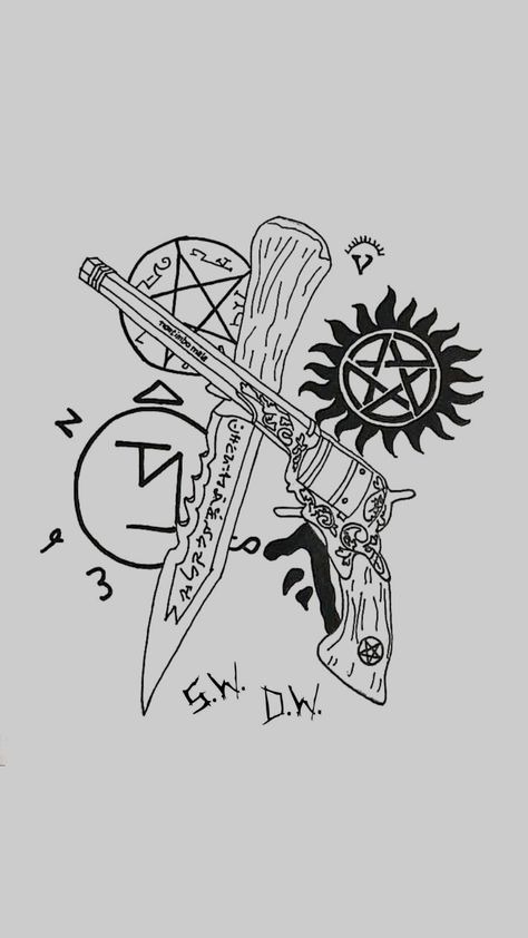 Supernatural Shirt Ideas, Supernatural Doodles, Supernatural Drawings Sketches, Supernatural Black And White, Supernatural Inspired Tattoos, Supernatural Sketches, Supernatural Mark Of Cain, Supernatural Tattoo Ideas, Supernatural Design