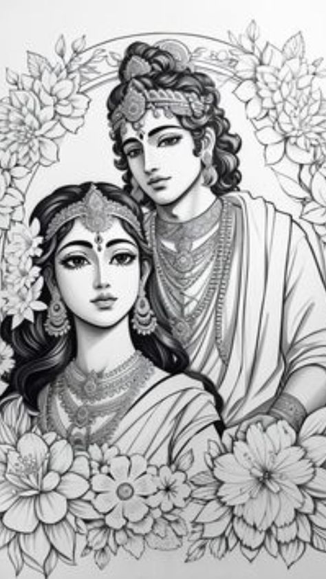 Pencil Art Drawings Radha Krishna, Krishna And Radha Sketch, Radha Krishna Pencil Art, Color Pen Sketch, Radha Krishna Love Drawing, Radha Krishna Sketch Painting, Radha Krishna Outline Drawing, Radhakrishna Mandala Art, Krishna Pen Drawing