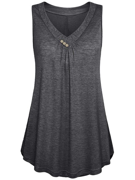 Plus Size Flare Button Tank Top V Neck Shirts, Sleeveless Shirts, Elegante Casual, Tunic Tank Tops, Plus Size Tank Tops, Flowy Tank Tops, Summer Tank Tops, Flowy Tank, Sleeveless Tshirt