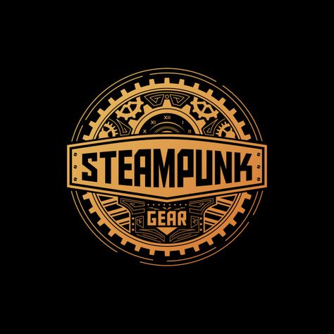 Steampunk gear badge | Premium Vector #Freepik #vector #vintage #gold #circle #badge Steampunk Logo, Punk Logo, Steampunk Illustration, Steampunk Airship, Gear Logo, Logo Sewing, Logo Shapes, Punk Design, Steampunk Gears