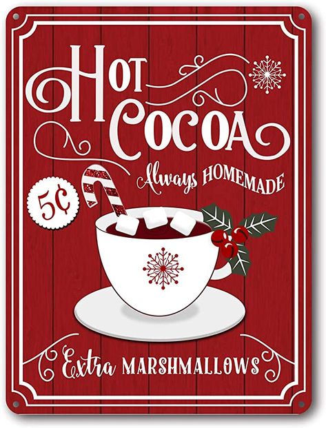 Hot Chocolate Decor, Hot Cocoa Bar Sign, Cocoa Christmas, Coffee Wall Art, Hot Cocoa Bar, Hot Chocolate Bars, Cocoa Bar, Vintage Tin Signs, Christmas Poster