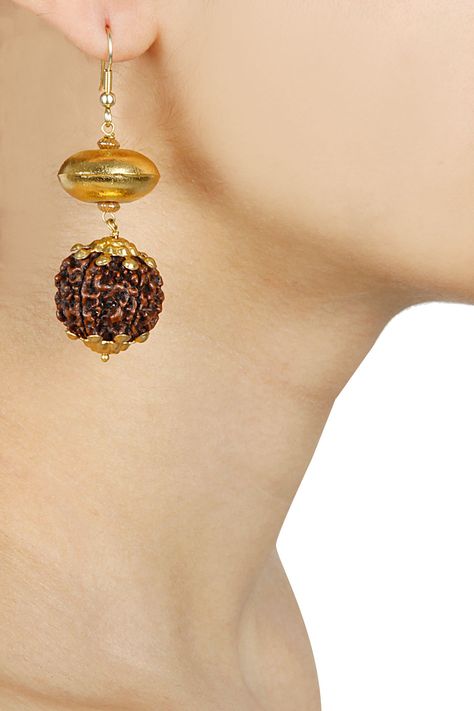 Gold finish ball and rudraksha earrings available BY ART KARAT. Shop now at perniaspopupshop.com #perniaspopupshop #womensfashion #love #jewellery #happyshopping #exquisite #shopnow Rudraksha Earrings, Rudraksha Jewelry, Rudraksha Mala, Chinese Mythology, 5 Elements, Nehru Jacket, Jewelry Bracelets Gold, Bracelets Gold, South Indian Jewellery