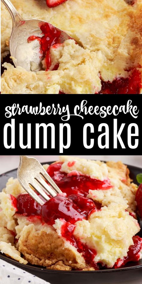 Strawberry Cheesecake Dump, Strawberry Cheesecake Dump Cake, Cheesecake Dump Cake, Strawberry Dump Cake, Easy Dump Cake Recipe, Easy Strawberry Cheesecake, Cheesecake Trifle, Dump Cake Recipe, Strawberry Pie Filling