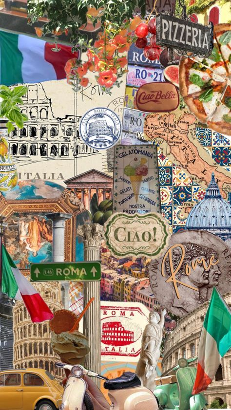 Italy Aesthetic Collage, Aesthetic Collage Background, My Adventure Book, Creative Travel Journal, Illustration Prompts, Digital Polaroid, Italia Aesthetic, Summer Prints Wallpaper, Travel Journal Ideas