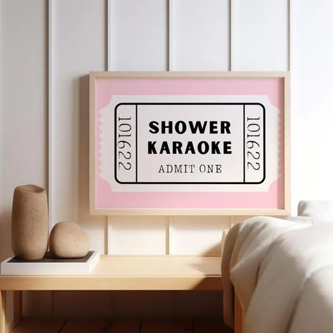 Shower Karaoke Ticket Print Bathroom, Shower Karaoke Light Pink, Bathroom Wall Art, Shower Karaoke Sign, Horizontal Trendy Cute Decor - Etsy Dusty Pink Bathroom, Karaoke Sign, Shower Karaoke, Print Bathroom, Ticket Stub, Cute Decor, Pink Bathroom, Bathroom Humor, Trendy Wall Art