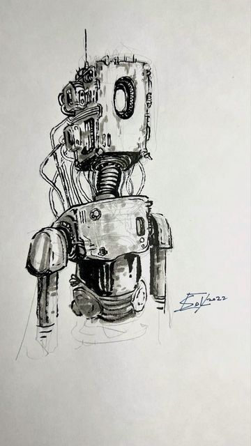 Warpsol on Instagram: "Here’s a 20 min bot. Uwu - #robot #brushpen #art #artistsoninstagram #sketching #practice #paperplanes #drawing" Paperplanes Drawing, Robot Art Drawing Sketch, How To Draw A Robot, Robot Drawing Reference, Simple Robot Design, Robot Drawing Sketches, Cute Robot Drawing, Robot Drawing Ideas, Robotic Drawing