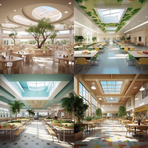 Nature, Modern Cafeteria School, Luxury Elementary School, Vocational School Design, Elementary School Design Exterior, Fancy School Cafeteria, Modern Classroom Design High School, Elementary School Cafeteria Design, Boarding School Cafeteria