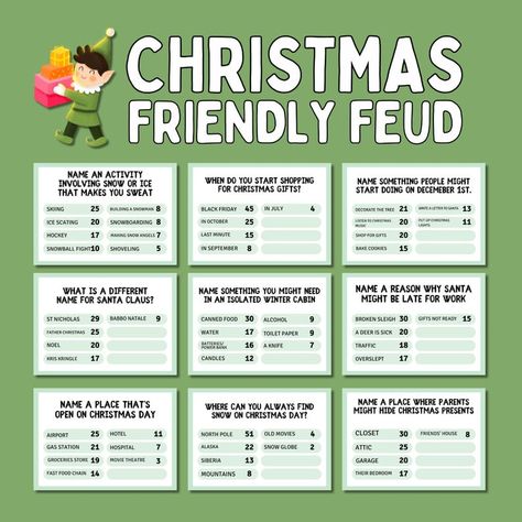 Christmas Friendly Feud Game, Fun Family Christmas Party Game of Guessing Top Answers, Christmas Trivia, Family Group Game, Survey Says - Etsy Poke A Feather Game, Game For Family Gatherings, Plate On Head Drawing Game, Christmas Outburst Game, Friend Christmas Party Games, Flannel Party Games, Cowboy Christmas Games, Cowboy Christmas Party Games, Fun Christmas Party Games For Work