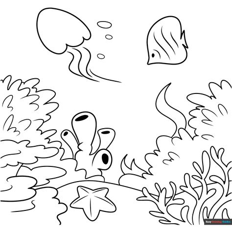 Free Coral Reef Coloring Page for Kids Coral Reef Drawing Easy, Sea Coral Drawing, Printable Ocean Coloring Pages, Ocean Coloring Pages For Kids, Coral Reef Pictures, Coral Reef Drawing, Coral Drawing, Nemo Coloring Pages, Coral Reef Color