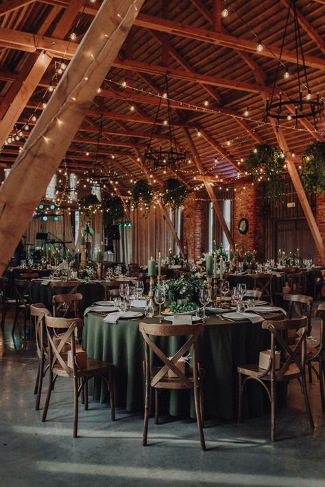 Barn wedding in Latvia. Inside Outside Wedding, Green Theme Wedding Venues, Wedding In Farmhouse, Big Wedding Ideas Receptions, Wedding Inspo Romantic Rustic, Forest Wedding Sage Green, Rustic Dark Wedding Decor, November Wedding Venues, Forest Vibe Wedding