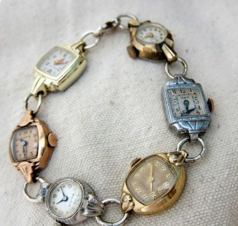 Futurisme Retro, Vintage Jewelry Crafts, Old Watches, Repurposed Jewelry, Watch Bracelet, Vintage Diy, A Bracelet, Cool Ideas, Old Jewelry