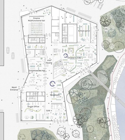 Image 6 of 8 from gallery of New Culture Centre and Library Winning Proposal / schmidt hammer lassen architects. ground floor plan Cultural Center Architecture, Library Plan, Museum Plan, Surfrider Foundation, Library Architecture, Cultural Centre, Concept Diagram, Site Plans, Plan Drawing