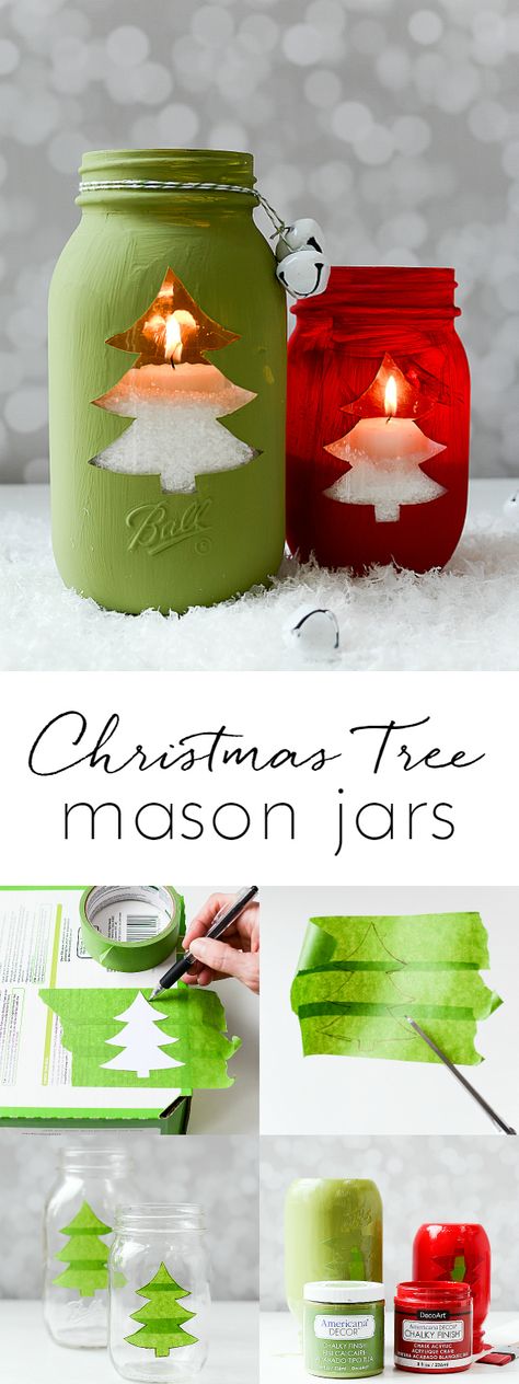 Christmas Tree Mason Jar Votive - Christmas Tree Cut Out Candles @Mason Jar Crafts Love Jul Diy, Christmas Mason Jars, Navidad Diy, Mason Jar Candles, Center Pieces, Mason Jar Crafts, Noel Christmas, Jar Crafts, Holiday Diy