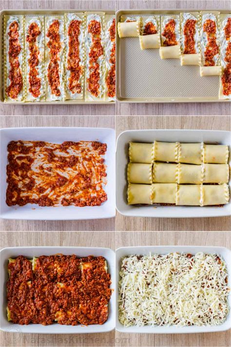 Lasagna Roll Ups combine the best of classic Lasagna (beefy, saucy and cheesy) but are much easier to serve. This is a make-ahead, freezer-friendly recipe. #lasagnarollups #lasagna #easylasagna #bestlasagna #differentlasagna #natashaskitchen #pasta #italian #groundbeef #cheese Lasagna Roll Ups Recipe, Resep Makanan Beku, Lasagna Roll Ups, Easy Lasagna Recipe, Lasagna Roll, Roll Ups Recipes, Lasagna Rollups, Classic Lasagna, Ground Beef Dishes