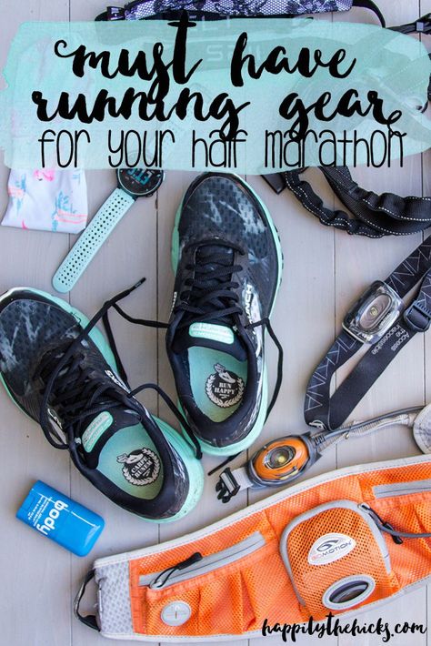 A detailed list of your must-have running gear for your next half marathon! | read more at happilythehicks.com Half Marathon Prep, Half Marathon Tips, Marathon Prep, Marathon Gear, Disney Half Marathon, Running Half Marathons, Running Goals, Marathon Motivation, Marathon Tips