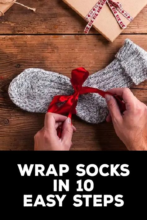 How to Wrap Socks Gift Wrapping Ideas For Socks, Sock Gift Wrapping Cute Ideas, Gifts To Put In Christmas Socks, Sock Wrapping Gift Ideas, How To Gift Socks For Christmas, Socks For Gifts Ideas, Ways To Wrap Socks For Christmas, Socks Christmas Gift Tag, Gift Wrap Socks Ideas