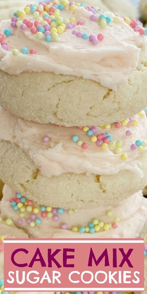 Sugar Cookies From Cake Mix Recipes, Cookies Using White Cake Mix Boxes, Cake Batter Sugar Cookies, Cake Mix Sugar Cookies Recipes, Soft Cake Mix Cookies, Sugar Cookies With Cake Mix Boxes, Cake Like Cookies Soft, White Cake Mix Cookie Recipes, Dessert Recipes With White Cake Mix Boxes