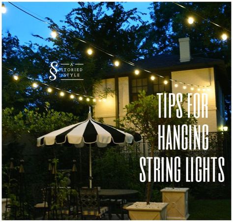 How To Hang String Lights + The Garden At Night Lawn Lighting, Random Decor, Garden At Night, Outdoor String Lights Patio, Hanging String Lights, Led String Lights Outdoor, Garden Chic, Patio Projects, Bistro Lights