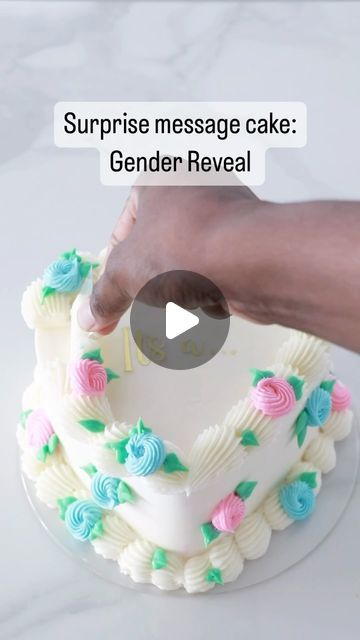 Ludy| Cakes By Ludy on Instagram: "Surprise message cake for a gender reveal. I think this can work for a small gathering or for the parents to be. How would you do a reveal? Small or grand? #genderrevealcake #cakedecoratingtutorials #caketrends #heartcake #vintageheartcake" Cake Ideas For Gender Reveal, Funny Gender Reveal Cake, Chocolate Gender Reveal Cake, Gender Reveal Cake Buttercream, Message Cake Ideas, Small Gender Reveal Decorations, Gender Reavel Foods, How To Make A Gender Reveal Cake, Cake Reveal Gender Ideas