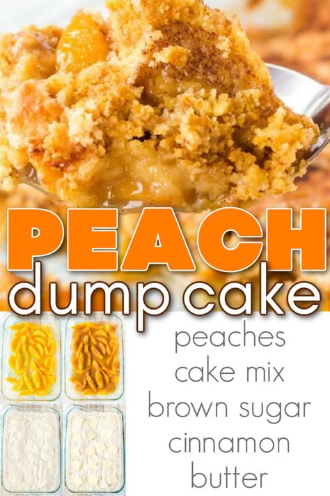 Simple Peach Cobbler, Peaches Cake, Peach Cobbler Dump Cake, Peach Dump Cake, Easy Peach Cobbler Recipe, Dump Cake Recipe, Peach Dessert Recipes, Peach Cobbler Easy, Dump Meals