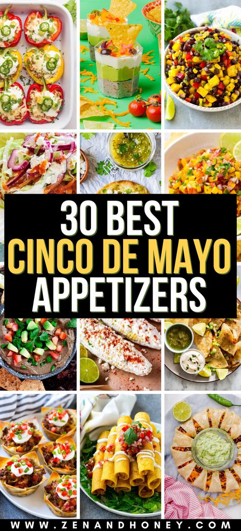 Easy Mexican Appetizers – Throwing a Mexican dinner party or need some inspiration for what to serve at your next Cinco de Mayo celebration? Here are 30 easy Mexican appetizers that are sure to please your party guests! Easy Taco Party Food, 5 De Mayo Potluck Ideas, Foods For Mexican Party, Cinco De Mayo Food Ideas Potluck, Mexican Fiesta Finger Foods, Taco Inspired Appetizers, Fiesta Themed Appetizers, Recipes For Cinco De Mayo, Tex Mex Appetizers Easy