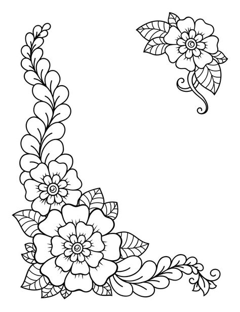 Set of mehndi flower. decoration in ethn... | Premium Vector #Freepik #vector #flower Floral Front Page Design, Pyrography Ideas, Mehndi Flower, Simple Flower Drawing, Flower Pattern Drawing, Desain Quilling, Flower Drawing Design, Flower Outline, Flower Art Drawing