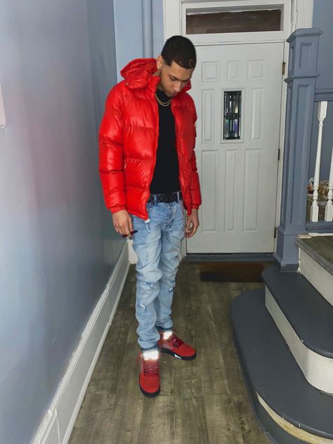 Red Jordan Outfits Men, Red Jordan 5 Outfit, Jordan 5 Outfit Men, Jordan 5 Outfit, Blood Gang, Ybn Nahmir, Outfit Jordan, Jordans Retro, Dreadlock Hairstyles For Men