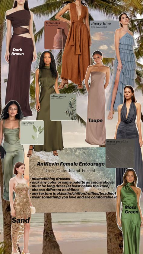 Island formal earth tone wedding guest attire Wedding Motif Color, Island Wedding Dresses, Formal Wedding Guest Attire, Earth Tone Wedding, Wedding Reception Guest, Philippine Wedding, Earth Tone Dress, Wedding Guest Attire, Earthy Wedding