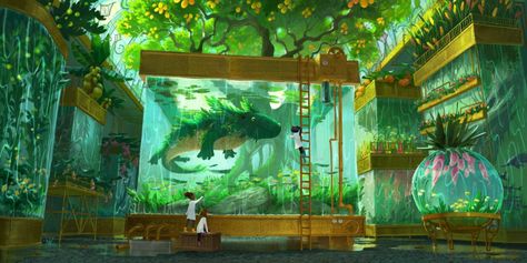 cathleen-mcallister-bot-aquariums05-reduced Visual Development, Environment Design, Environment Concept Art, Fantasy Landscape, Fantasy World, Sims 4, Minecraft, Fantasy Art, Concept Art