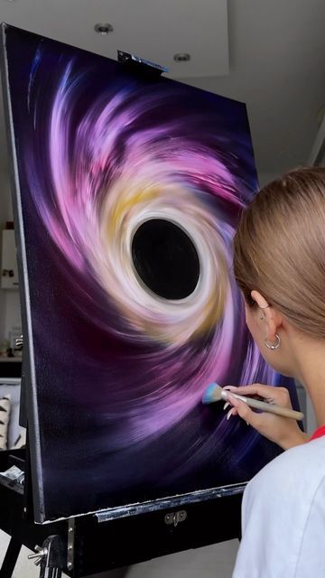 Black Hole Painting Canvases, Nebula Acrylic Painting, Acrylic On Black Canvas, Space Oil Painting, Painting On A Black Canvas, Black Acrylic Painting Ideas, Black Canvas Paintings Acrylics, What To Paint On A Black Canvas, Painting Ideas On Black Canvas