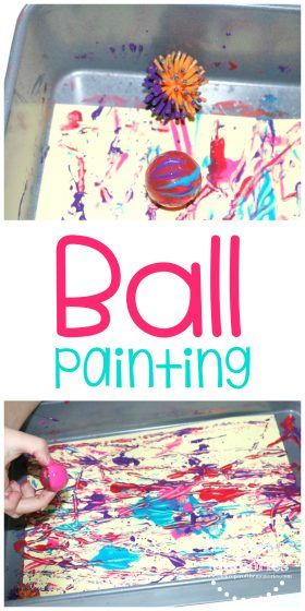 Check out this quick & easy ball painting activity for little kids! Your preschoolers will love learning about Physics with this awesome friction painting art project! Grab just a few basic supplies and make a really cool piece of artwork! You'll definitely be glad that you did! #preschoolscience #kidsactivities #preschoolthemes #ballpainting Ball Theme Art Preschool, Ball Painting, Activity For Toddlers, Lab Activities, Art Activities For Toddlers, Sensory Activities Toddlers, Sensory Art, Childcare Activities, Painting Activities