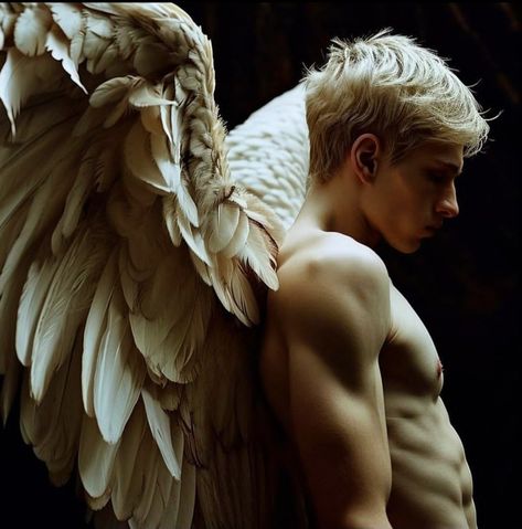 Male Angel Photography, Human With Wings, Fallen Angel Pose, Male Fallen Angel, Human Wings, Angel Oc, Male Angels, Male Angel, Realistic Tattoo Sleeve