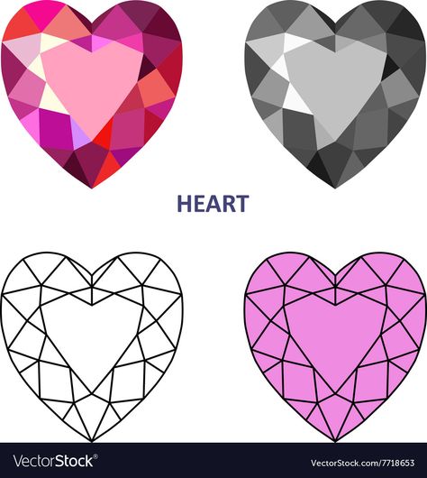 Heart Diamond Drawing, Gem Heart Drawing, Crystal Heart Drawing, Gem Outline, Draw A Diamond, Template Heart, Jewel Drawing, Gem Drawing, Outline Template