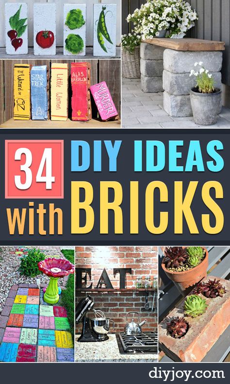 DIY Upcycled BDIY Ideas With Bricks - Home Decor and Creative Do It Yourself Projects to Make With Bricks - Ideas for Patio, Walkway, Fireplace, Firepit, Mantle, Grill and Art - Inexpensive Decoration Tutorials With Step By Step Instruction for Brick DIY http://diyjoy.com/diy-ideas-bricksrick Planter Box Ideas With Bricks, Painted Bricks Crafts, Patio Walkway, Painted Pavers, Brick Crafts, Brick Projects, Recycled Brick, Brick Decor, Brick Art