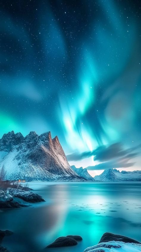 🌌✨ Experience the magic of the Aurora Borealis illuminating the breathtaking coastline of the Lofoten Islands! 🌊🏞️ The vibrant colors dancing across the night sky create a stunning backdrop for this serene landscape. Perfect for adventurers and dreamers alike! 💚✨ Capture the beauty of nature and let the northern lights inspire your wanderlust! 🧳🌠 #AuroraBorealis #LofotenIslands #NatureLovers #TravelGoals... Anais Wallpaper, Northern Lights Photography, Aesthetic Galaxy, Lofoten Islands, The Aurora Borealis, Blue Aurora Borealis, Night Sky Photography, Aurora Borealis Northern Lights, Serene Landscape