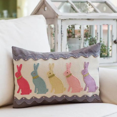 PDF Patterns | Bunny Hill Designs Applique Cushions, Creative Pillows, Rabbit Pillow, Felt Pillow, Easter Pillows, Applique Pillows, Wool Applique Patterns, Primitive Gatherings, Pretty Pillow