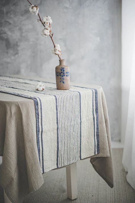 Farmhouse Table Runners, Country Table, Printed Table Runner, French Table, Style Français, Striped Table, Embroidered Tablecloth, French Linen, Linen Table Runner