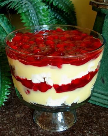 Layered Cherries on a Cloud or Cherry Trifle. Photo by Marg (CaymanDesigns) Cherry Trifle Recipes, Homemade Angel Food Cake, Bowl Desserts, Cherry Trifle, Trifle Bowl Recipes, Trifle Recipes, Strawberry Trifle, Recipes Fruit, Coconut Dessert