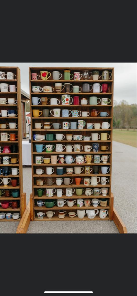 Coffee Cup Wall Wedding, Mug Wall Display Wedding, To Have And To Hold Mug Wall Wedding, Wedding Mug Wall, Mug Wall Wedding, Mug Wall, Selfie Station, Fox Wedding, Mug Display