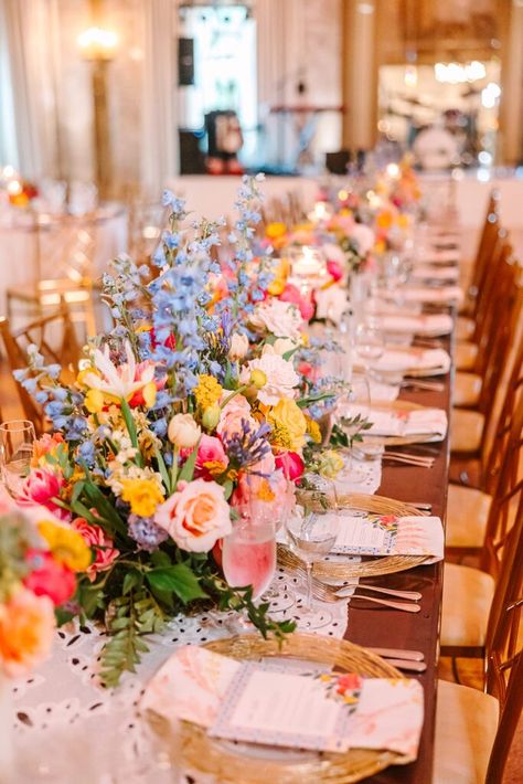 Wildflower Wedding Theme, Colorful Florals, Bright Wedding, Wedding Theme Colors, Future Wedding Plans, Pastel Wedding, Wildflower Wedding, Long Table, Wedding Mood Board