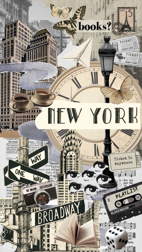 New York Vintage Aesthetic, Nova York Aesthetic, New York Aesthetic Collage, Vintage New York Aesthetic, New York Scrapbook, Wallpaper Macbook Aesthetic, Stockholm Wallpaper, Collages Aesthetic Vintage, New York City Wallpaper