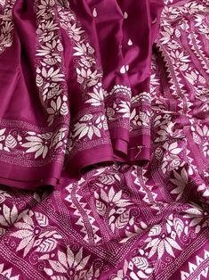 Katha Stitch Design, Kashmiri Clothing, Katha Stitch Saree, Kantha Work Sarees, Kantha Design, Kantha Sari, Kantha Silk, Tussar Saree, Kantha Sarees