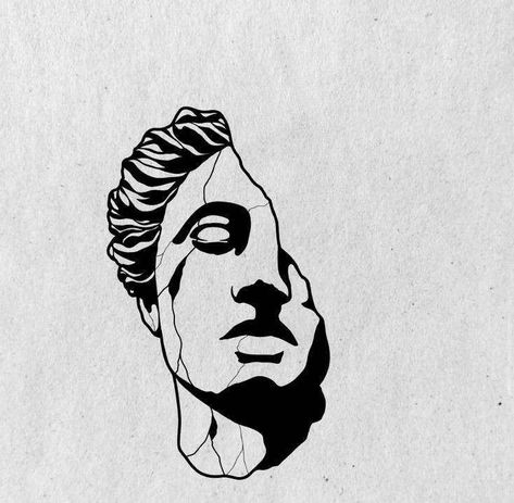 Tattoo Ideas For Men Abstract, Rome Statue Tattoo, Greek Mythology Tattoos Minimalist Men, Self Reflection Tattoo, Small Tattoos For Men With Meaning, Go With The Flow Tattoo, Greek Statue Tattoo, Greek Drawing, Optical Illusion Tattoos