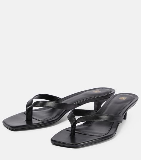 Leather Thong Sandals in Black - Toteme | Mytheresa Thong Sandals Heels, Minimalist Sandals, Heeled Flip Flops, Latest Sandal, Leather Thong Sandals, Leather Flip Flops, Shoe Inspo, Shoes Collection, Only Shoes