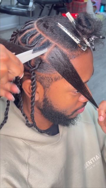 Lock Twist Hairstyles Men, Twists For Men Black, Black Mens Twists Hairstyles, Triangle Part 2 Strand Twist Men, Twisted Hairstyles For Men, Guys Twist Hairstyle, How To Two Strand Twist Natural Hair Men, Two Strand Twist Parting Pattern, Two Strand Twist Men Curly Hair