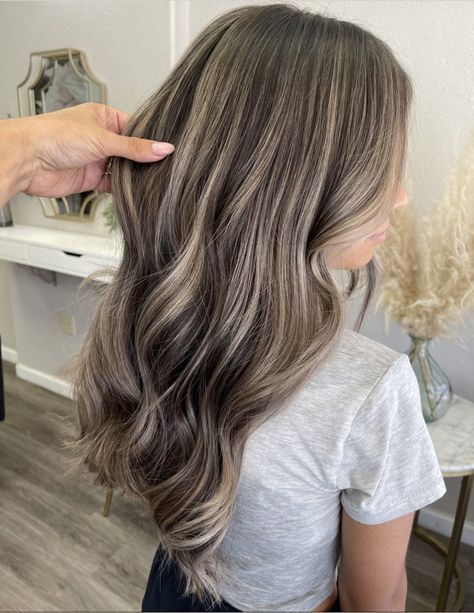 Light Brown And Highlights, Darkish Hair Color Ideas, Light Bayalage On Dark Hair, Ashy Brown Hair With Platinum Highlights, Ash Brown Hair With Highlights Blondes, Blonde Highlights On Very Dark Hair, Cool Highlights On Brown Hair, Ashy Teasy Lights, Ash Blonde Highlights On Brunette Hair